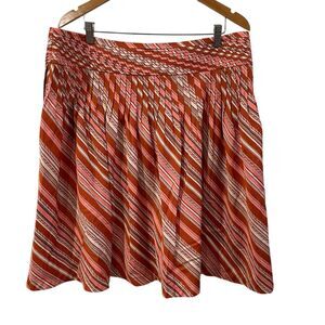 Talbots Striped A-Line Cotton Skirt Geometric Pattern Coral‎ Pink White Size 18